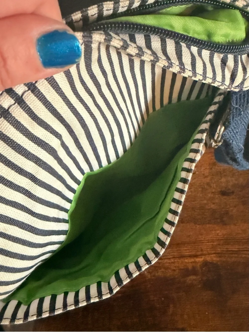 Thirty-one Navy and Cream Striped Crossbody Bag - Picture 4 of 6